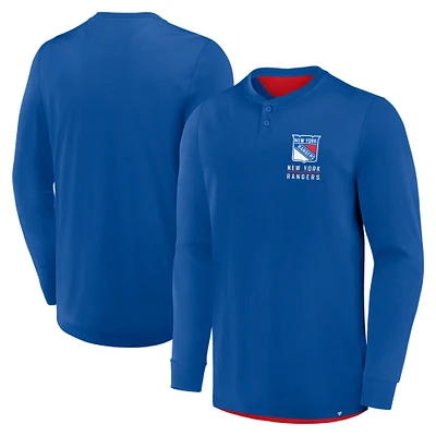 Men's Fanatics Blue New York Rangers Adrenaline Push Long Sleeve Henley Shirt