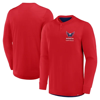 Men's Fanatics Red Washington Capitals Adrenaline Push Long Sleeve Henley Shirt