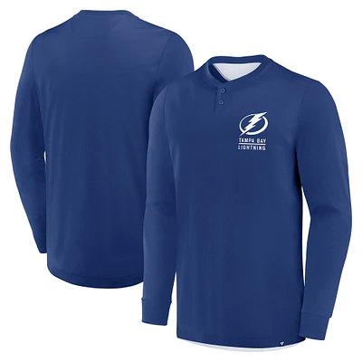 Men's Fanatics Blue Tampa Bay Lightning Adrenaline Push Long Sleeve Henley Shirt