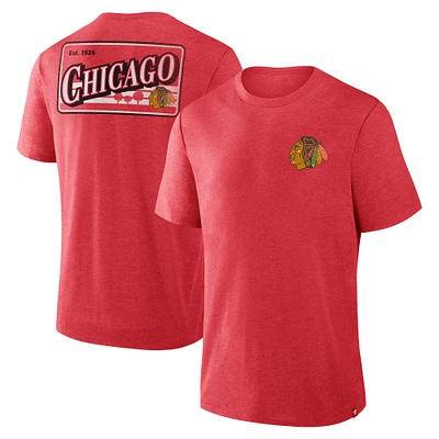 Men's Fanatics Heather Red Chicago Blackhawks Fan Lanes Tri-Blend T-Shirt