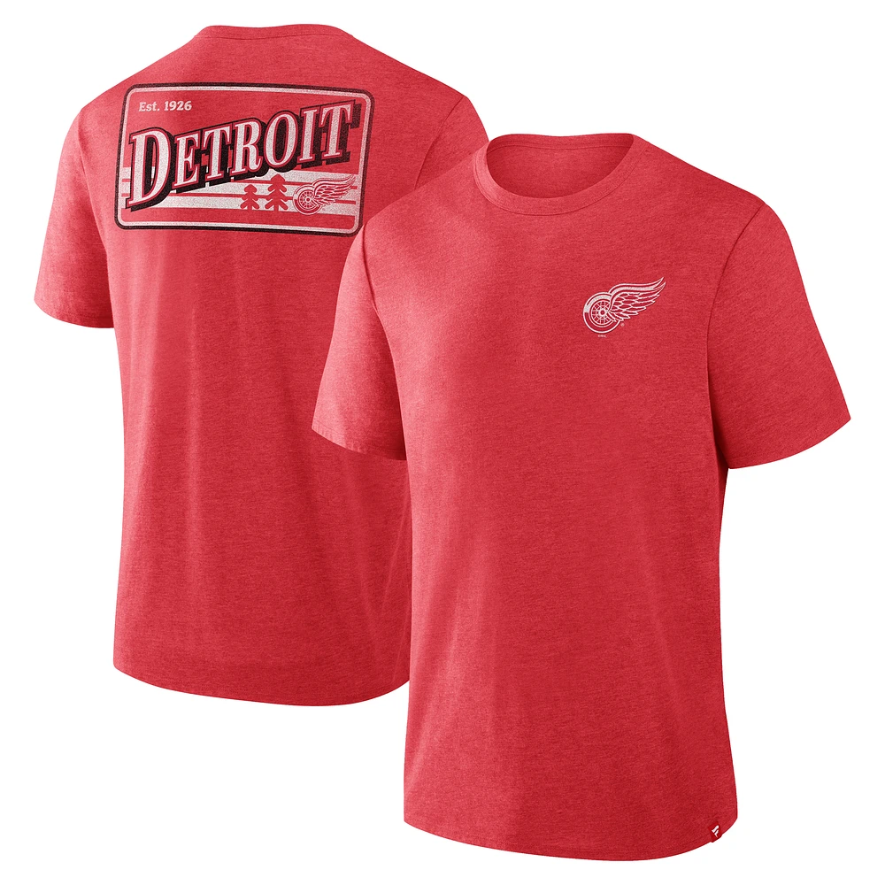 Men's Fanatics Heather Red Detroit Wings Fan Lanes Tri-Blend T-Shirt