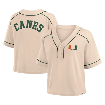 Women's Fanatics Tan Miami Hurricanes Oversized Dominant Force Cropped V-Neck T-Shirt
