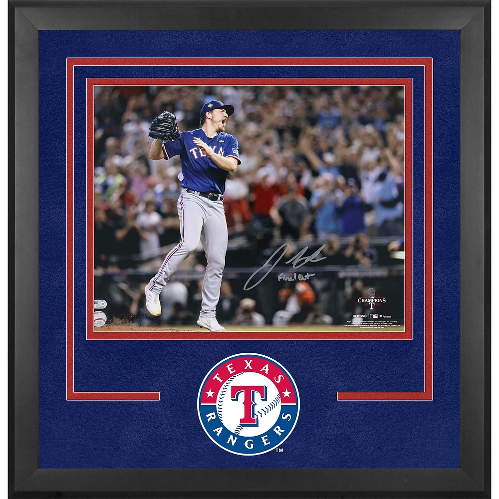 Josh Sborz Texas Rangers Autographed 2023 World Series Champions Deluxe Framed 16" x 20" Final Out Photograph with "Final Out" Inscription