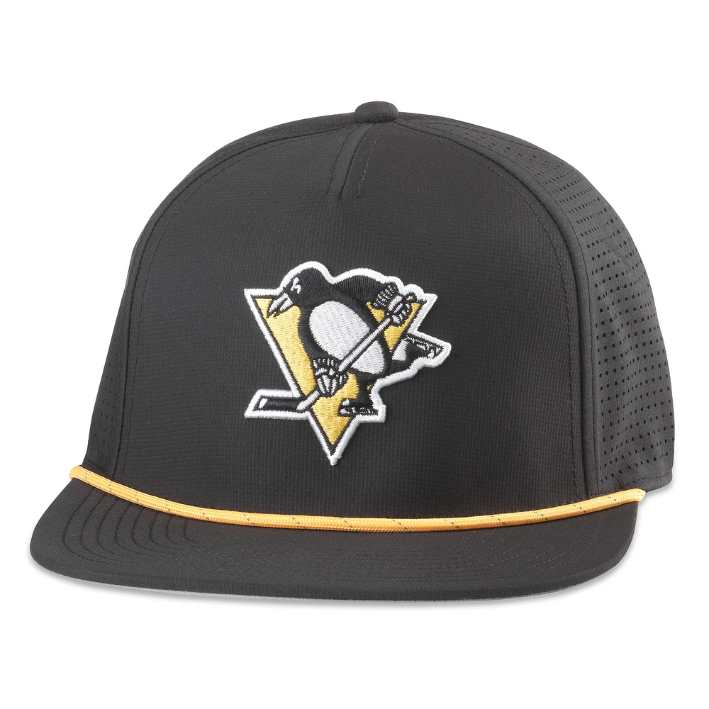 Men's American Needle Black Pittsburgh Penguins Buxton Pro Tech Adjustable Hat