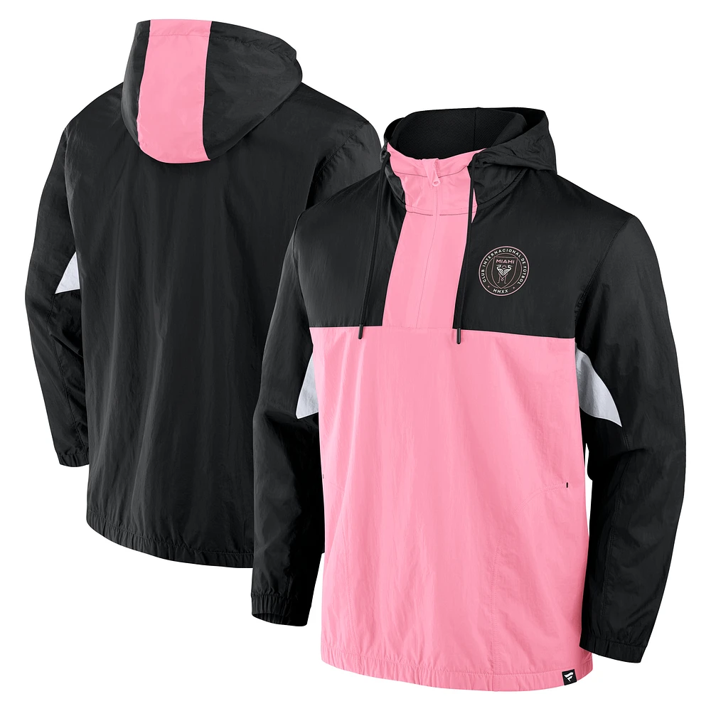 Men's Fanatics Black Inter Miami CF Free Kick Woven Quarter-Zip Hoodie Jacket