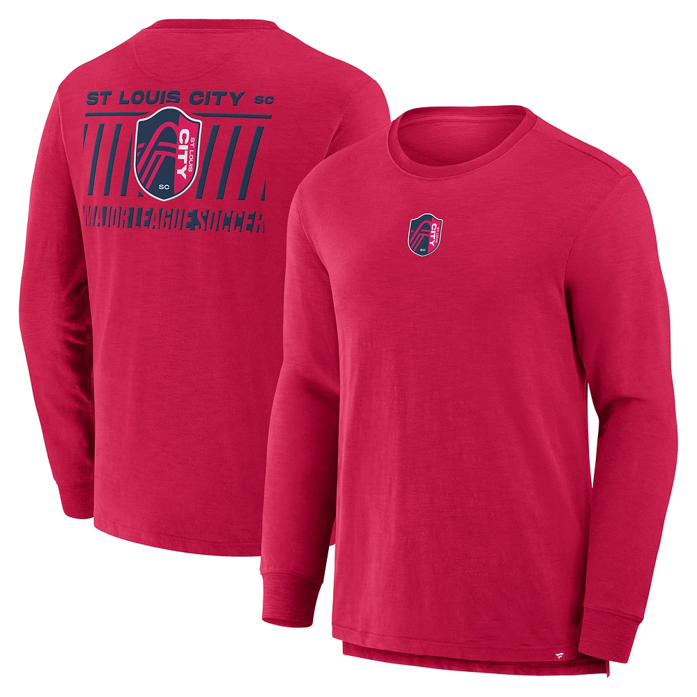 Men's Fanatics Red St. Louis City SC Lob Attempt Stadium Slub Long Sleeve T-Shirt