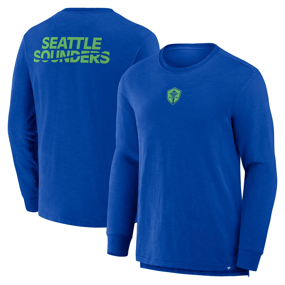 Men's Fanatics Blue Seattle Sounders FC Lob Attempt Stadium Slub Long Sleeve T-Shirt
