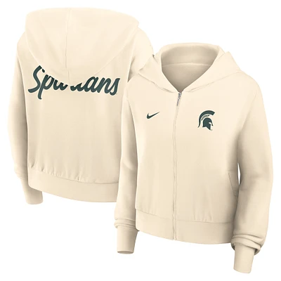 Women's Nike Cream Michigan State Spartans Cropped Chill Full-Zip Hoodie