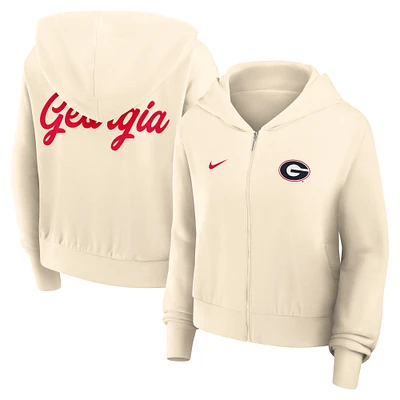 Women's Nike Cream Georgia Bulldogs Cropped Chill Full-Zip Hoodie