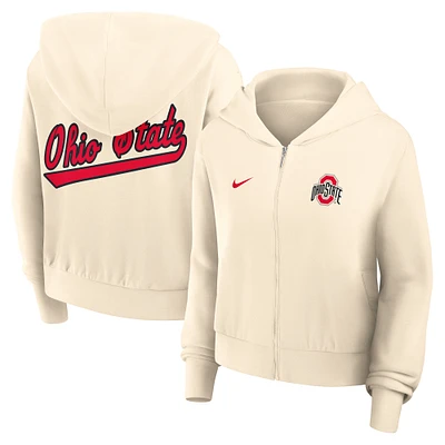 Women's Nike Cream Ohio State Buckeyes Cropped Chill Full-Zip Hoodie