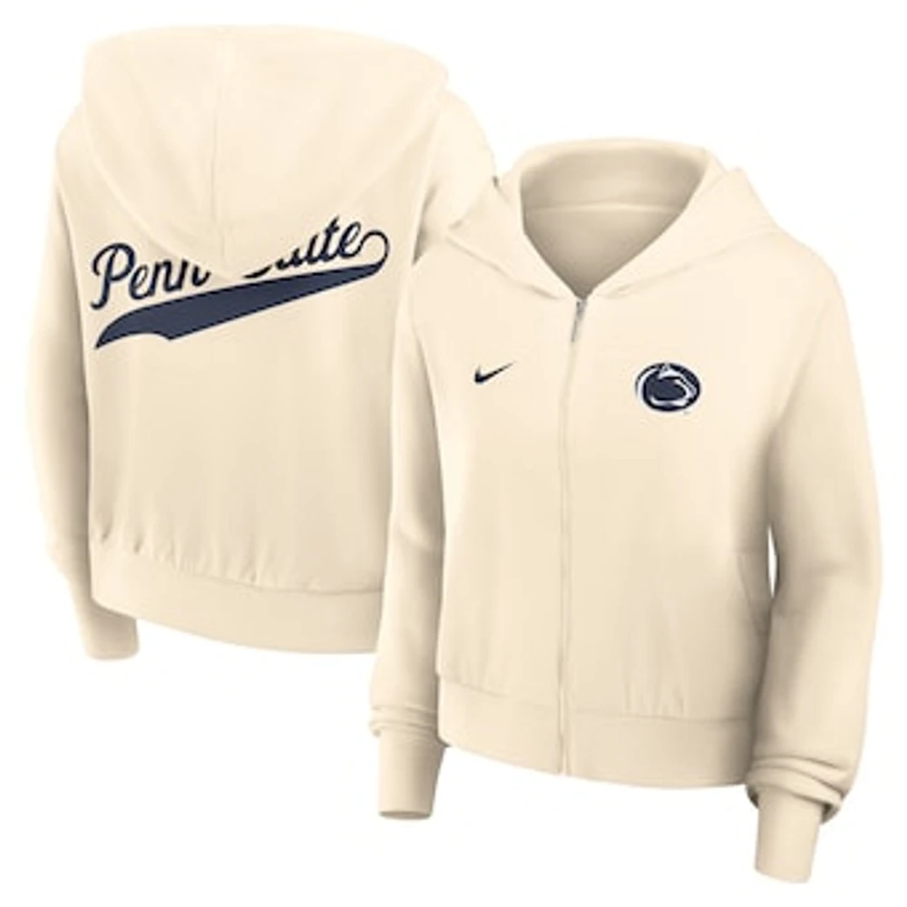 Women's Nike Cream Penn State Nittany Lions Cropped Chill Full-Zip Hoodie