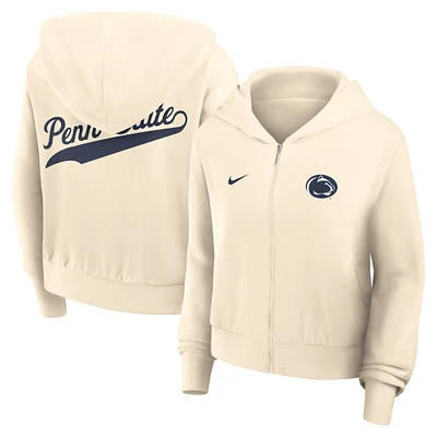 Women's Nike Cream Penn State Nittany Lions Cropped Chill Full-Zip Hoodie