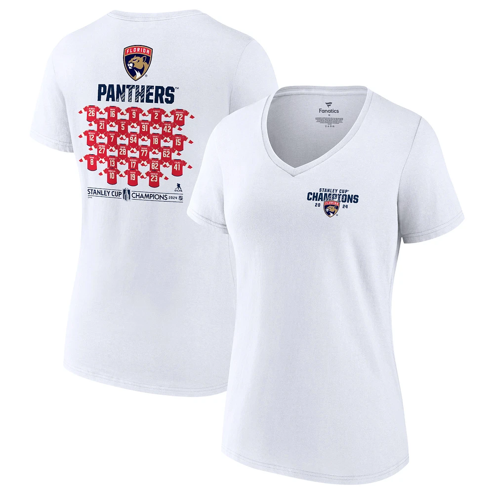 Women's Fanatics White Florida Panthers 2024 Stanley Cup Champions Plus Jersey Roster V-Neck T-Shirt