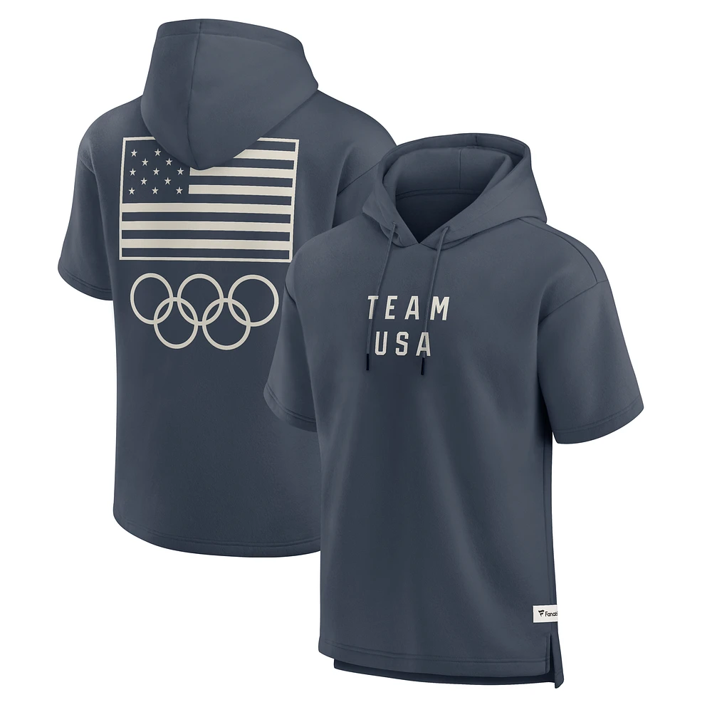 Men's Fanatics Navy Team USA Elements Short Sleeve Pullover Hoodie
