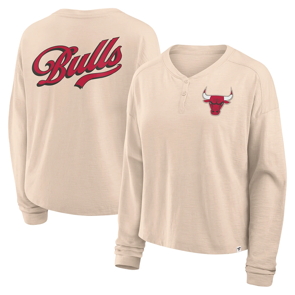 Women's Fanatics Natural Chicago Bulls Boxed Out Drop Fashion Long Sleeve T-Shirt
