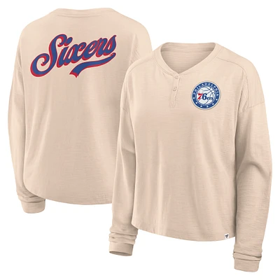 Women's Fanatics Natural Philadelphia 76ers Boxed Out Drop Fashion Long Sleeve T-Shirt