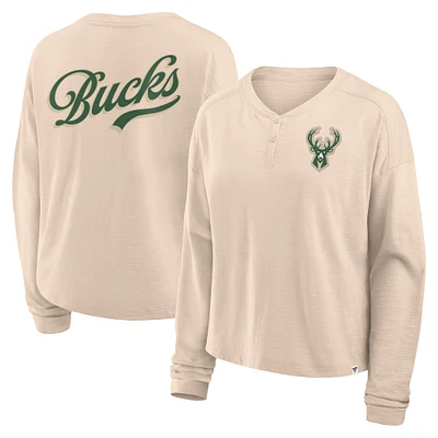 Women's Fanatics Natural Milwaukee Bucks Boxed Out Drop Fashion Long Sleeve T-Shirt