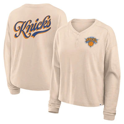 Women's Fanatics Natural New York Knicks Boxed Out Drop Fashion Long Sleeve T-Shirt