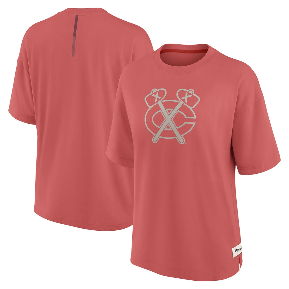 Women's Fanatics Red Chicago Blackhawks Oversized Elements Raw Edge Future Ground T-Shirt