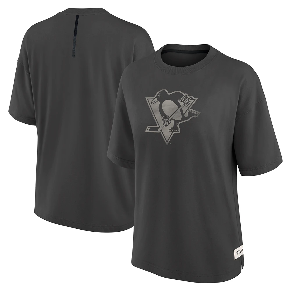 Women's Fanatics Charcoal Pittsburgh Penguins Oversized Elements Raw Edge Future Ground T-Shirt