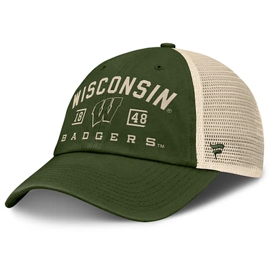 Men's Fanatics Olive Wisconsin Badgers OHT Military Appreciation Frontier Trucker Adjustable Hat