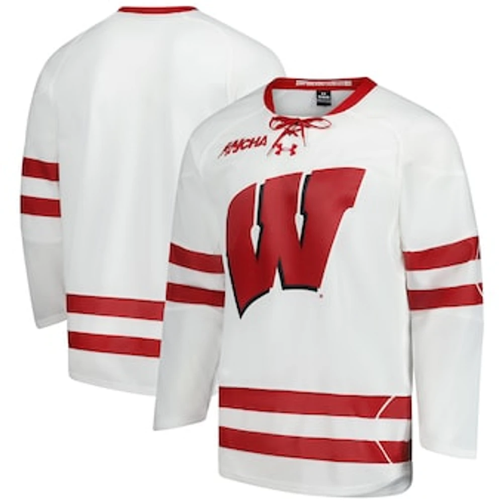 Men's Under Armour  White Wisconsin Badgers Replica Hockey Jersey