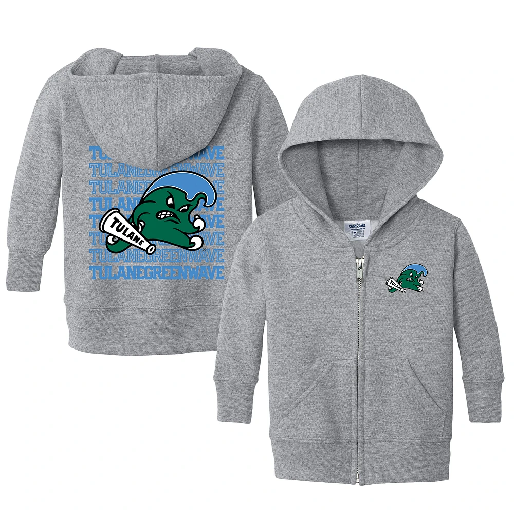 Infant Chad & Jake Heather Gray Tulane Green Wave Retro Full-Zip Hoodie Sweatshirt