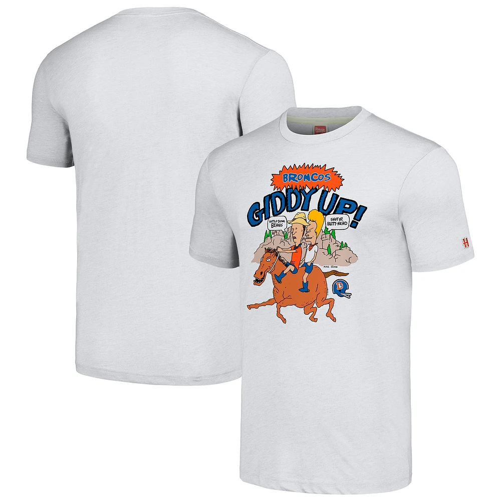 Unisex NFL x Homage x Beavis and Butt-Head Ash Denver Broncos Tri-Blend T-Shirt