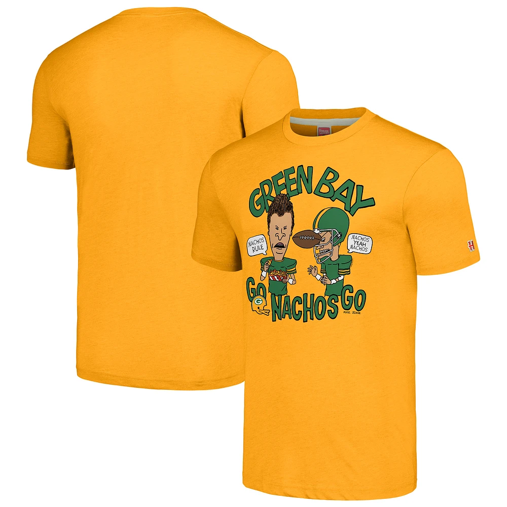 Unisex NFL x Homage Beavis and Butt-Head Gold Green Bay Packers Tri-Blend T-Shirt