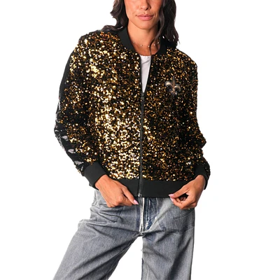 Women's The Wild Collective Gold New Orleans Saints Sequin Full-Zip Bomber Jacket