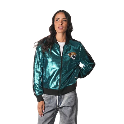 Women's The Wild Collective Teal Jacksonville Jaguars Sequin Full-Zip Bomber Jacket