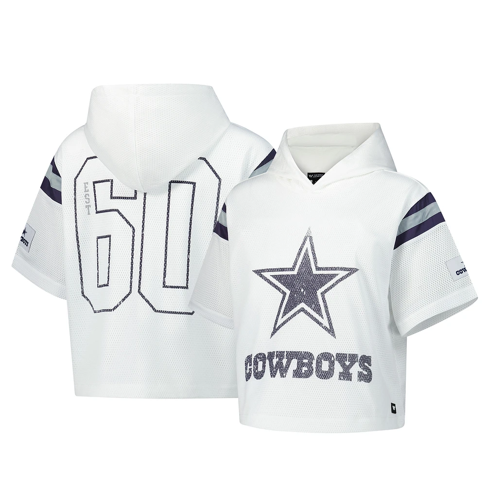 Women's The Wild Collective White Dallas Cowboys Mesh Short Sleeve Hoodie T-Shirt