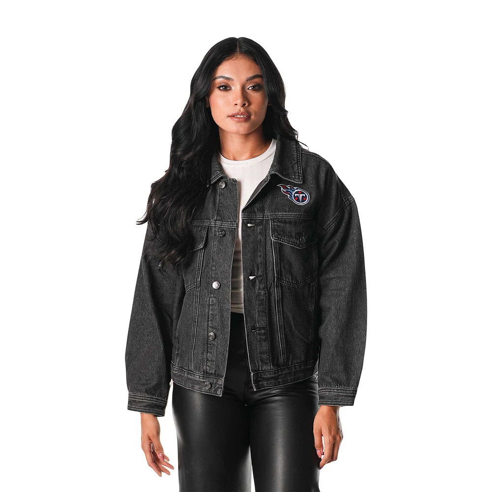 Women's The Wild Collective Black Tennessee Titans Denim Sequin Fringe Button-Up Jacket