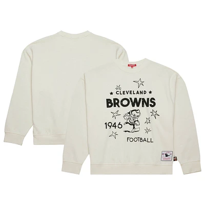 Women's Mitchell & Ness Cream Cleveland Browns Throwback Logo 3.0 Pullover Sweatshirt