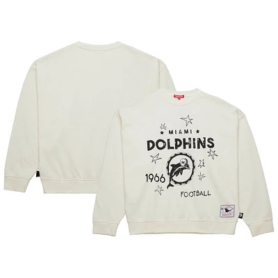 Women's Mitchell & Ness Cream Miami Dolphins Throwback Logo 3.0 Pullover Sweatshirt