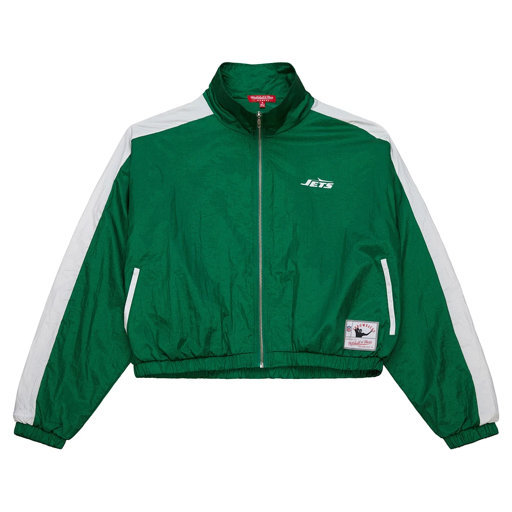 Women's Mitchell & Ness Green New York Jets Nylon Cropped Full-Zip Jacket