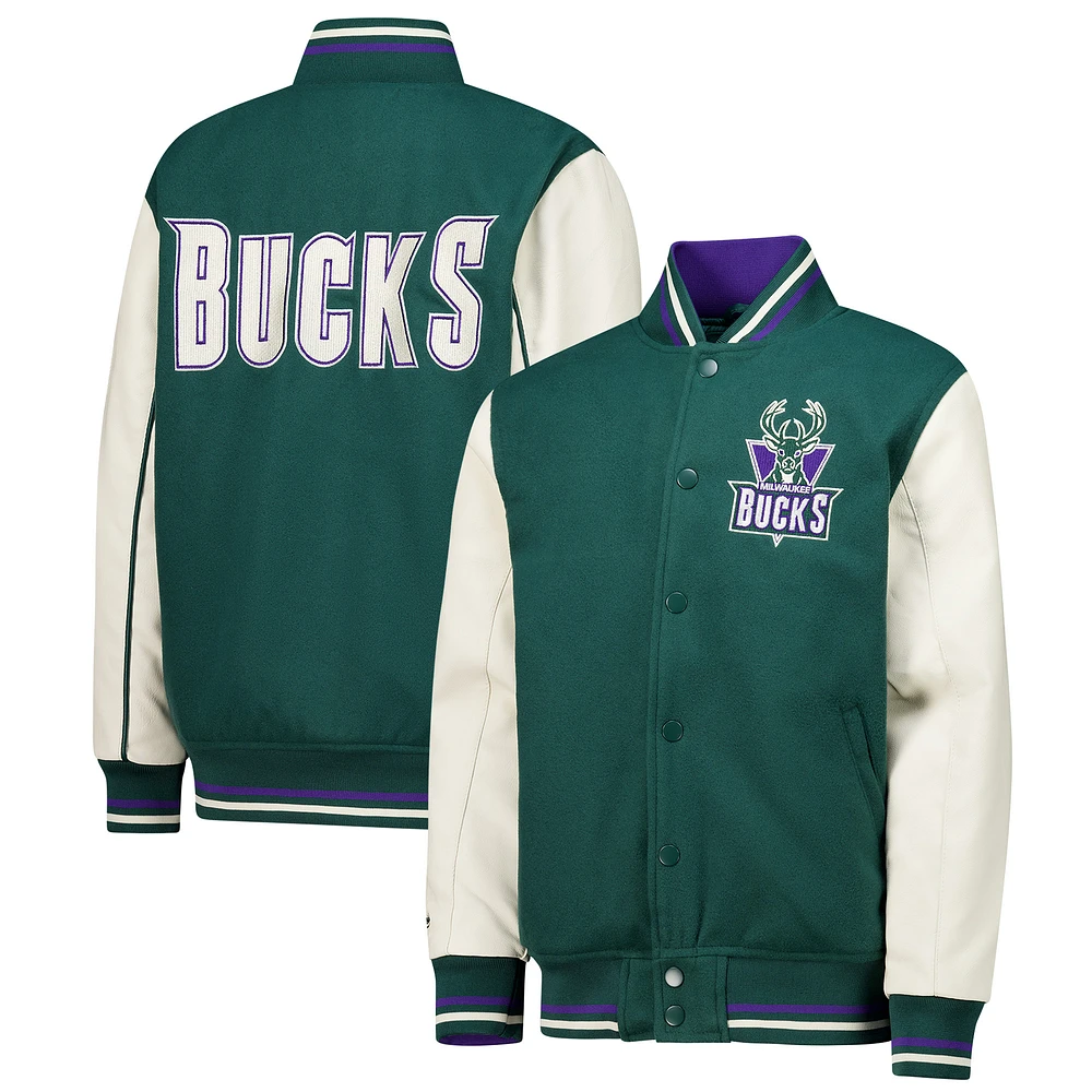 Youth Mitchell & Ness Hunter Green Milwaukee Bucks Full-Snap Varsity Jacket