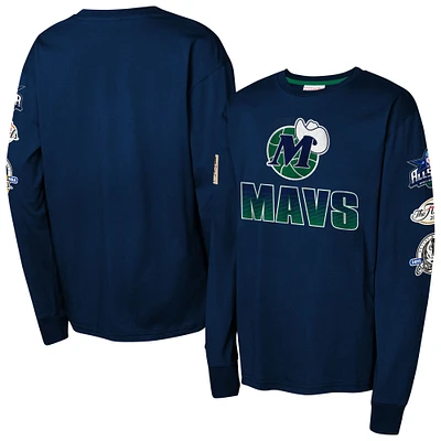 Youth Mitchell & Ness Navy Dallas Mavericks Hardwood Classics All Over Long Sleeve T-Shirt