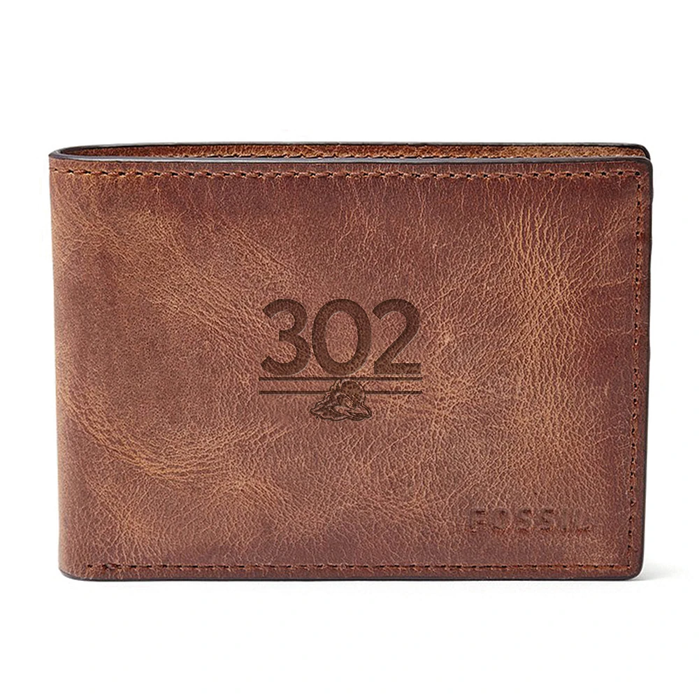 Fossil Delaware Fightin' Blue Hens Leather Derrick Front Pocket Bifold Wallet