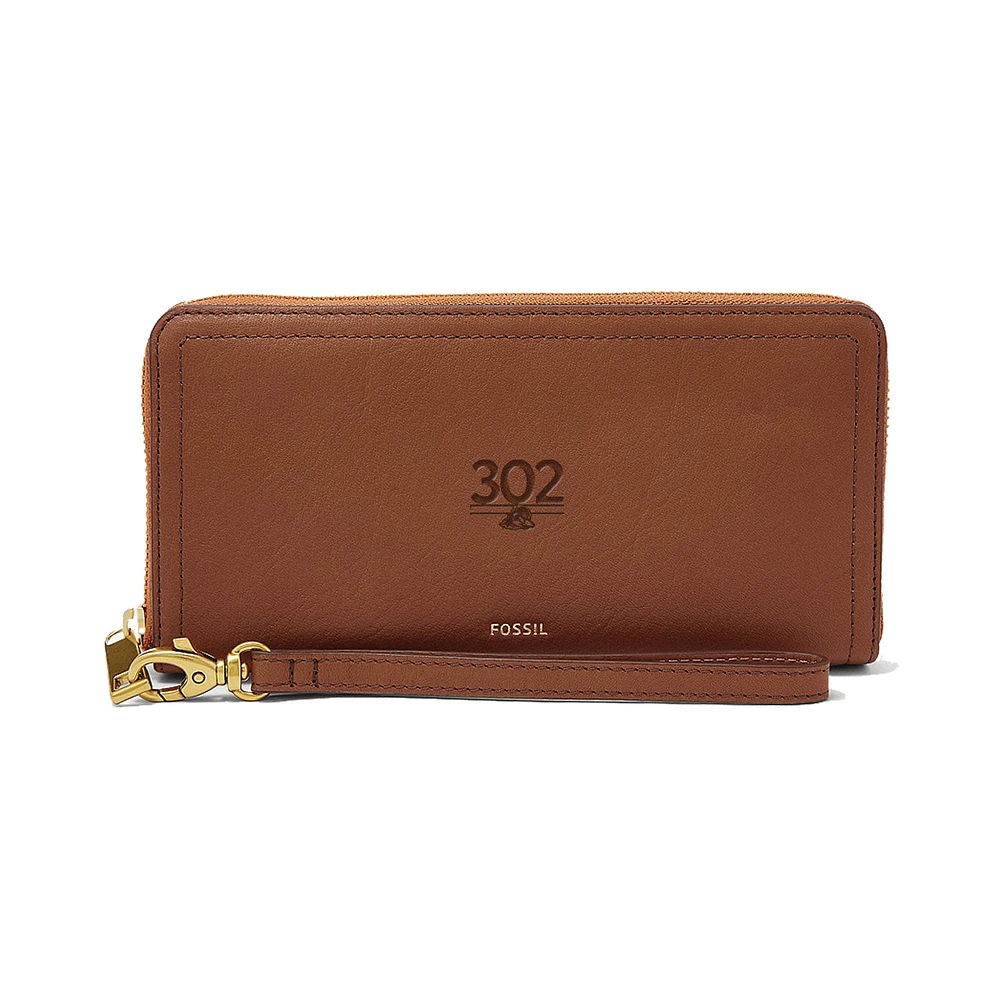 Fossil Delaware Fightin' Blue Hens Logan Leather RFID Zip-Around Clutch Wallet