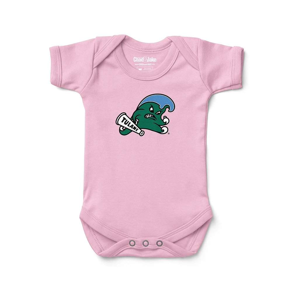 Newborn & Infant Chad Jake Light Pink Tulane Green Wave Logo Bodysuit