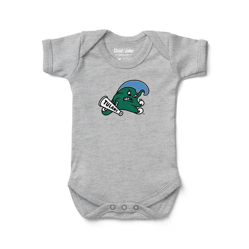 Newborn & Infant Chad Jake Heather Gray Tulane Green Wave Logo Bodysuit