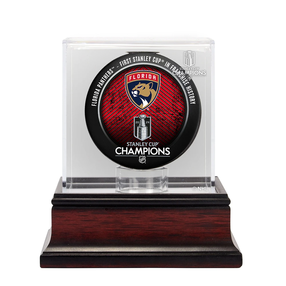 Florida Panthers 2024 Stanley Cup Champions Mahogany Hockey Puck Logo Display Case