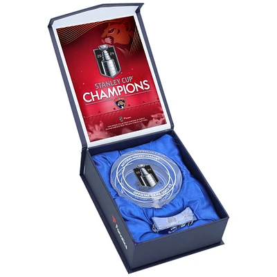 Florida Panthers 2024 Stanley Cup Champions Crystal Puck - Filled with Ice From the 2024 Stanley Cup Final