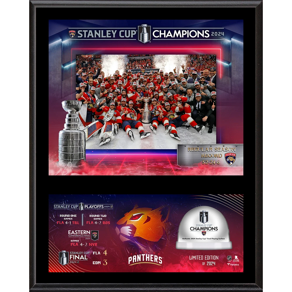 Florida Panthers 2024 Stanley Cup Champions 12'' x 15'' Sublimated Plaque with Game-Used Ice - Limited Edition of 2024