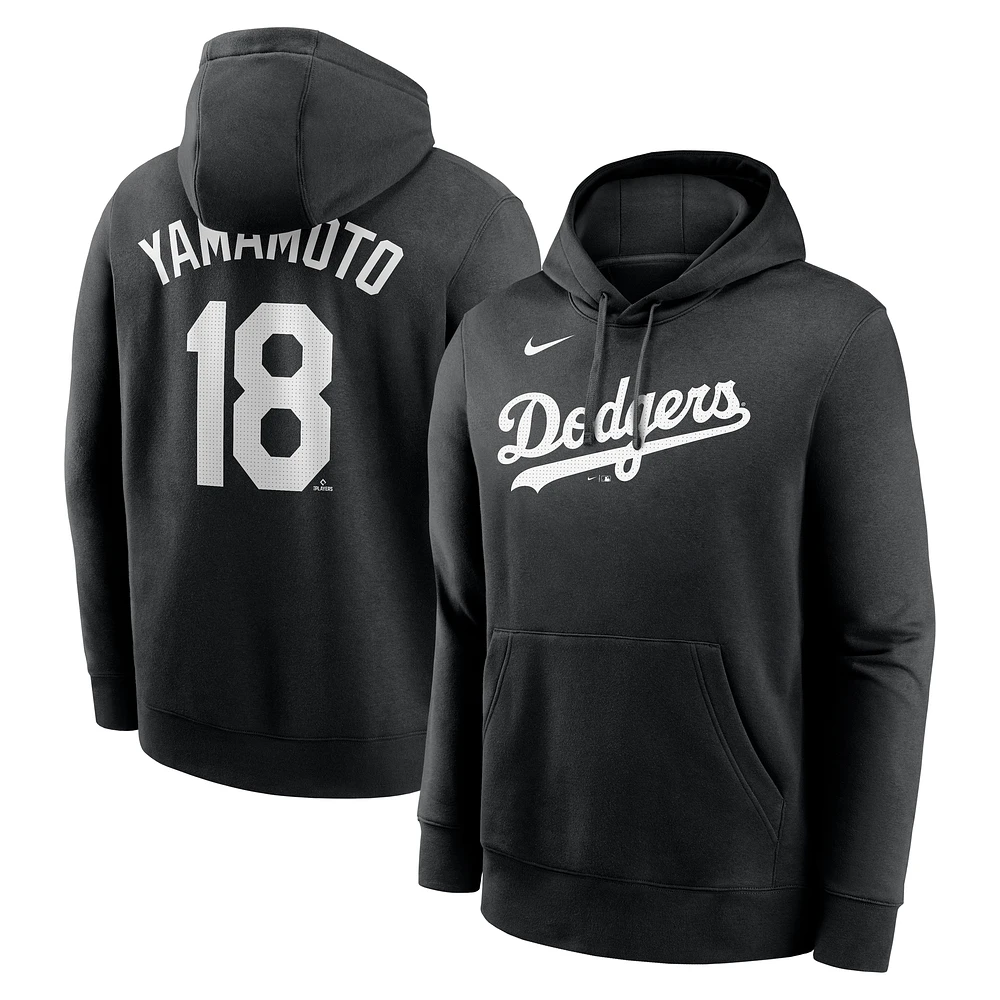 Men's Nike Yoshinobu Yamamoto Black Los Angeles Dodgers Player Name & Number Club Fleece Pullover Hoodie