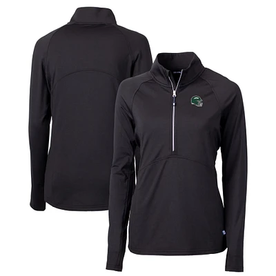 Women's Cutter & Buck Black New York Jets Helmet DryTec Adapt Eco Knit Stretch Recycled Raglan Half-Zip Top