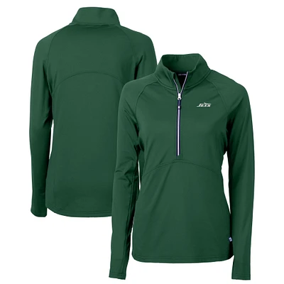 Women's Cutter & Buck Hunter Green New York Jets Primary Logo DryTec Adapt Eco Knit Stretch Recycled Raglan Half-Zip Top