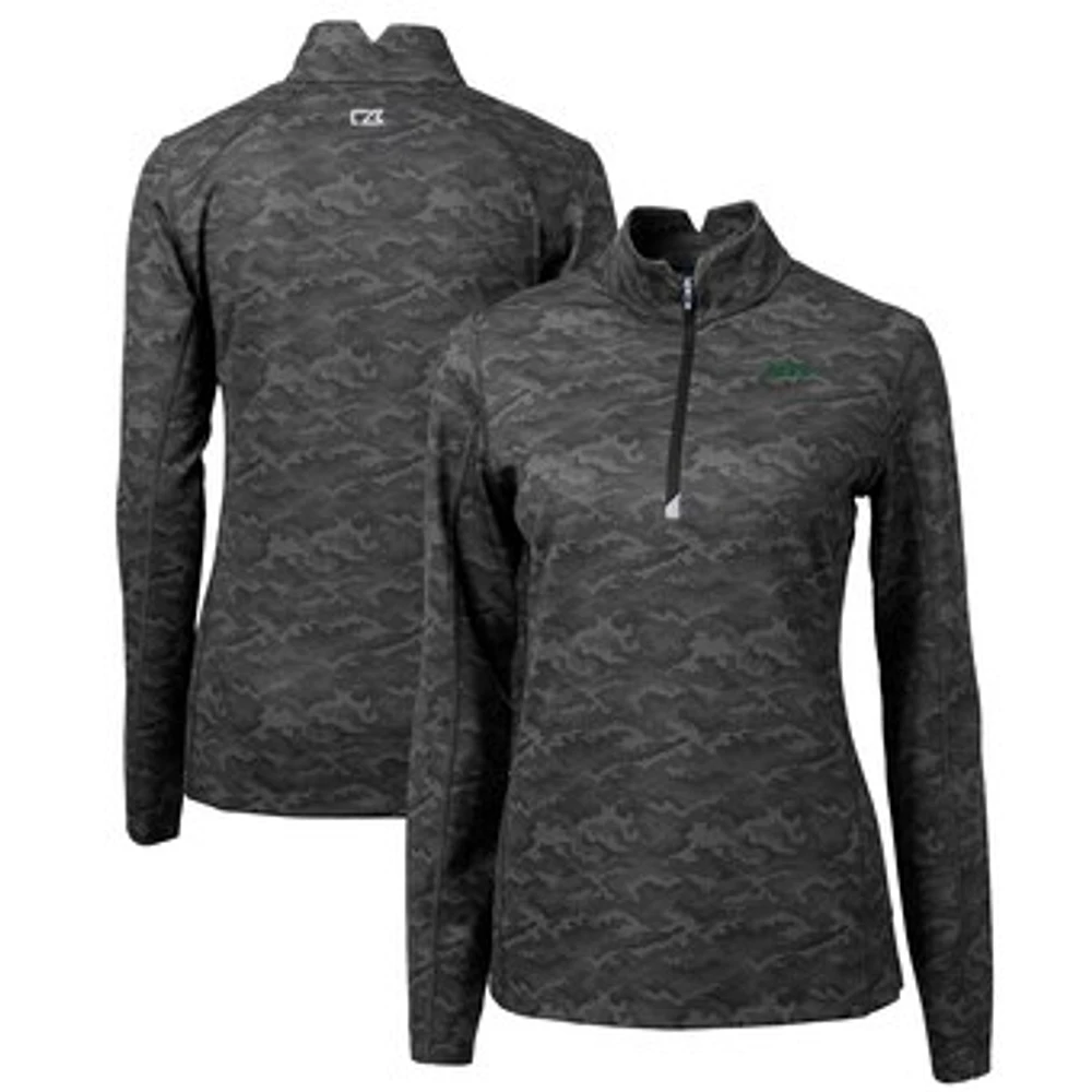 Women's Cutter & Buck Black New York Jets Primary Logo Traverse Stretch Camo Print Quarter-Zip Pullover Top