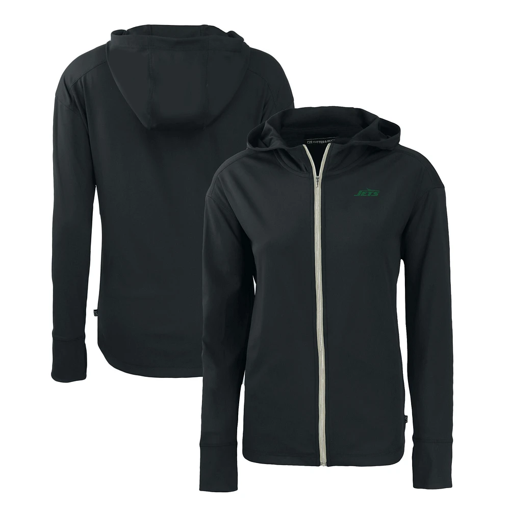 Women's Cutter & Buck Black New York Jets Primary Logo Daybreak Eco Recycled Full-Zip Hoodie Jacket
